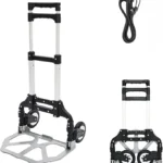 UNICASA™ Folding Hand Truck and Personal Dolly, 165lbs Capacity Aluminium Portable Folding Hand Cart with Rubber Wheels and 1 Bungee Cord, Ideal for Home, Auto, Moving, Office, Travel