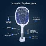 UNICASA™ 2 in 1 Electric Bug Zapper, Mosquito Killer, insect killer,USB Rechargeable Electric Fly Swatter with LED Light for Mosquitos Flies Pest Control for Indoor and Outdoor Use - Image 7
