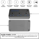 UNICASA™ Power Strip with 3 Outlets, 6 Quick USB Ports, Surge Protection, and Child-Safe Design - Long Cord, Universal Socket, 6.5ft Power Cord, 2500W Circuit Breaker - Efficient Charging Station - Image 2