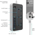 UNICASA™ Power Strip with 3 Outlets, 6 Quick USB Ports, Surge Protection, and Child-Safe Design - Long Cord, Universal Socket, 6.5ft Power Cord, 2500W Circuit Breaker - Efficient Charging Station - Image 3