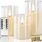 UNICASA™ Flameless Candles Flickering Battery Operated Candles Set of 3(H 6" x D 3) Outdoor LED Glass Candles Include Realistic Moving Wick and 10-Key Remote Control with 24-Hour Timer(Ivory)