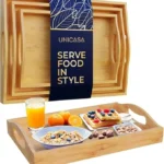 UNICASA™ Bamboo 3 Pack Serving Tray Kitchen Food Tray with Handles Serving Platters Tray Great for Dinners Party,Tea Bar, Table Breakfast Snack