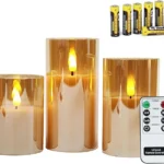 UNICASA™ Gold Glass Battery Operated Candles with Remote, Flameless LED Candle Gift Set, Warm White Light, Batteries Included - Set of 3