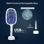 UNICASA™ 2 in 1 Electric Bug Zapper, Mosquito Killer, insect killer,USB Rechargeable Electric Fly Swatter with LED Light for Mosquitos Flies Pest Control for Indoor and Outdoor Use - Image 2