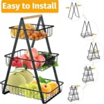UNICASA™ 3 Tier Countertop Fruit Basket,Portable Fruit Bowle Basket,Detachable Metal Rectangle Basket Storage for Kitchen Organizer Storage & Dining Room Fruits Vegetable Bread Snacks - Image 7