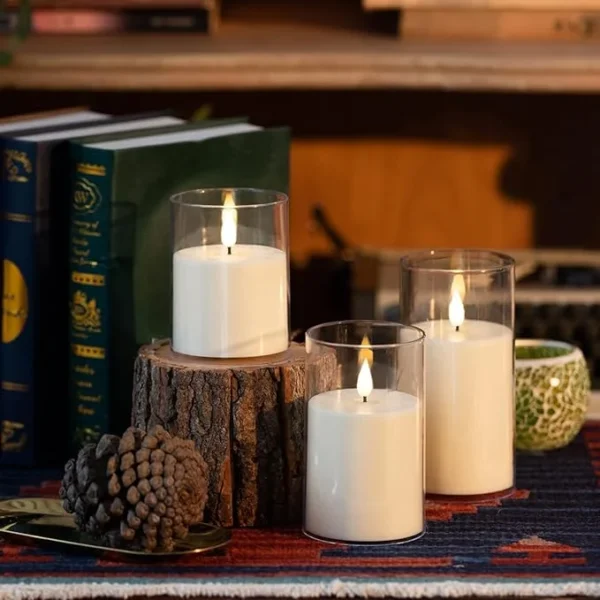 UNICASA™ Flameless Candles Flickering Battery Operated Candles Set of 3(H 6" x D 3) Outdoor LED Glass Candles Include Realistic Moving Wick and 10-Key Remote Control with 24-Hour Timer(Ivory) - Image 4