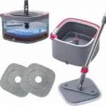 UNICASA™ Spin Square Mop M16 Square Spin Mop and Bucket Set, with Dirty/Clean Water Separation System, Self Rotating Mop-Head for Hardwood Tile Marble Floors (2 Pads)