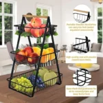 UNICASA™ 3 Tier Countertop Fruit Basket,Portable Fruit Bowle Basket,Detachable Metal Rectangle Basket Storage for Kitchen Organizer Storage & Dining Room Fruits Vegetable Bread Snacks - Image 2