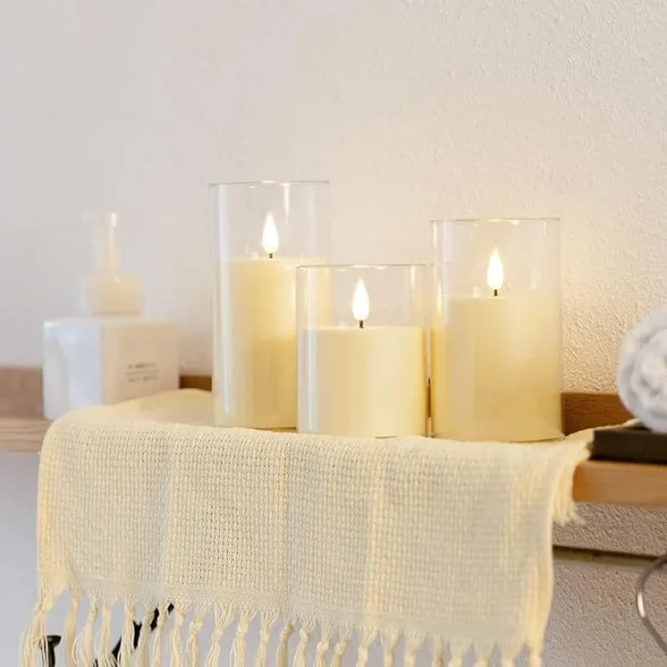 UNICASA™ Flameless Candles Flickering Battery Operated Candles Set of 3(H 6" x D 3) Outdoor LED Glass Candles Include Realistic Moving Wick and 10-Key Remote Control with 24-Hour Timer(Ivory) - Image 5