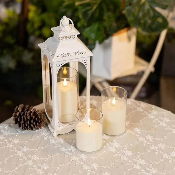 UNICASA™ Flameless Candles Flickering Battery Operated Candles Set of 3(H 6" x D 3) Outdoor LED Glass Candles Include Realistic Moving Wick and 10-Key Remote Control with 24-Hour Timer(Ivory) - Image 6