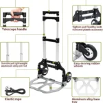 UNICASA™ Folding Hand Truck and Personal Dolly, 165lbs Capacity Aluminium Portable Folding Hand Cart with Rubber Wheels and 1 Bungee Cord, Ideal for Home, Auto, Moving, Office, Travel - Image 5