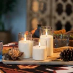 UNICASA™ Flameless Candles Flickering Battery Operated Candles Set of 3(H 6" x D 3) Outdoor LED Glass Candles Include Realistic Moving Wick and 10-Key Remote Control with 24-Hour Timer(Ivory) - Image 2