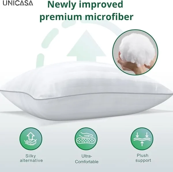UNICASA™ Premium Hotel Quality Pillows (50x75 cm) – Ultra Soft, Hypoallergenic, Memory Foam Alternative وسائد فندقية فاخرة للنوم, Luxury Bed Pillows for Sleeping, Breathable (Pack of 2) - Image 4