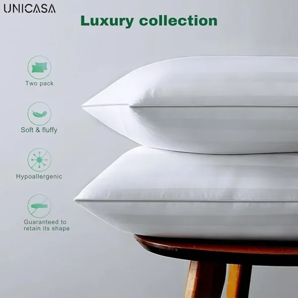 UNICASA™ Premium Hotel Quality Pillows (50x75 cm) – Ultra Soft, Hypoallergenic, Memory Foam Alternative وسائد فندقية فاخرة للنوم, Luxury Bed Pillows for Sleeping, Breathable (Pack of 2) - Image 3